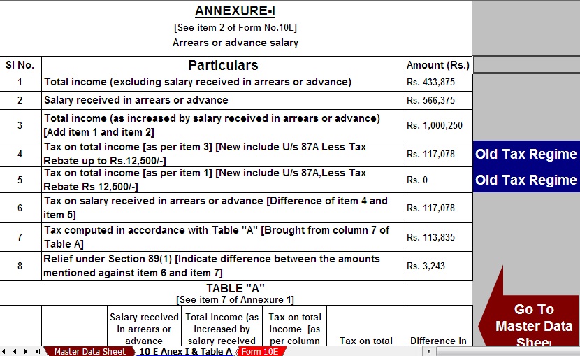Auto Calculate Income Tax Arrears Relief Calculator U/s 89(1) for F.Y.2023-24
